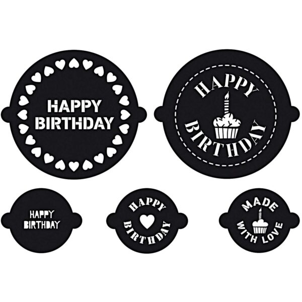 5-teiliges Happy Birthday Kuchen und Cupcake Schablonen Set