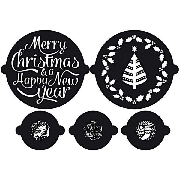 5-teiliges Merry X-Mas & Happy New Year Kuchen und Cupcake Schablonen Set