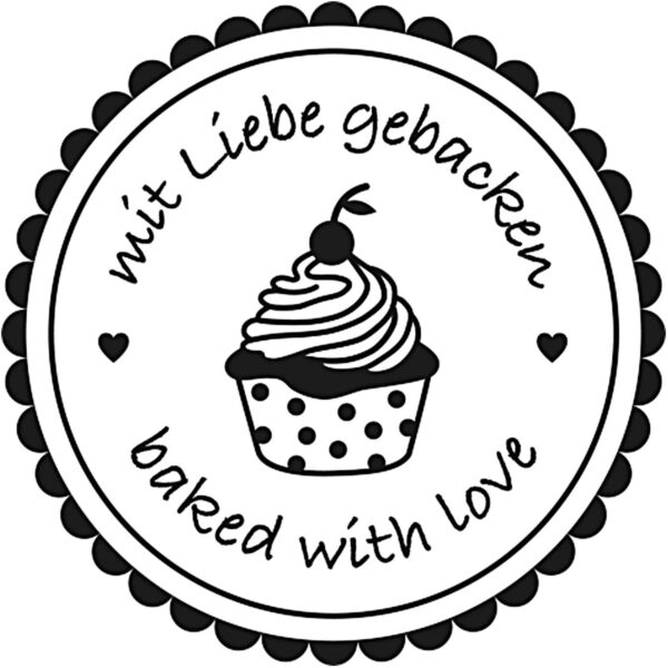 Holz Stempel Cupcake mit Liebe gebacken baked with Love 35 x 35 mm