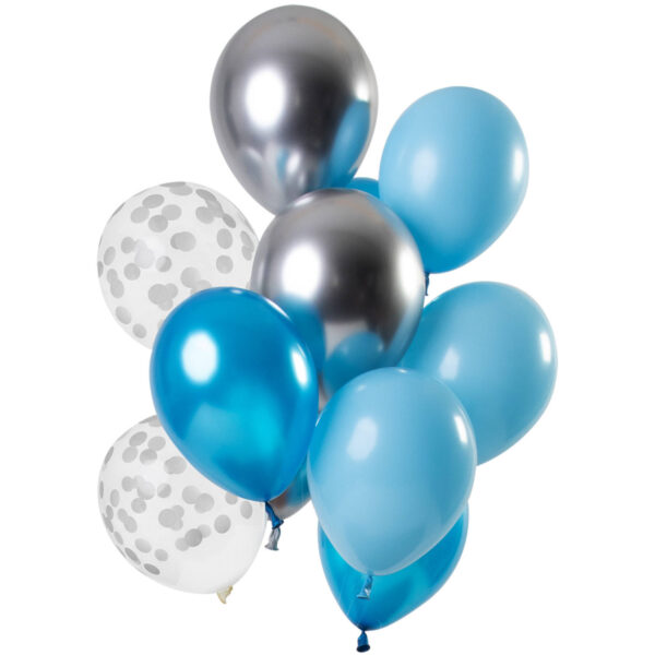 Ballon Set Aquamarine Blau/Silber 30cm - 12 Stück