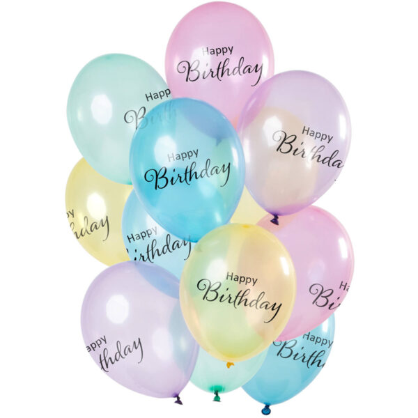 Ballon Set Happy Birthday Pastell Transparent 30cm - 12 Stück