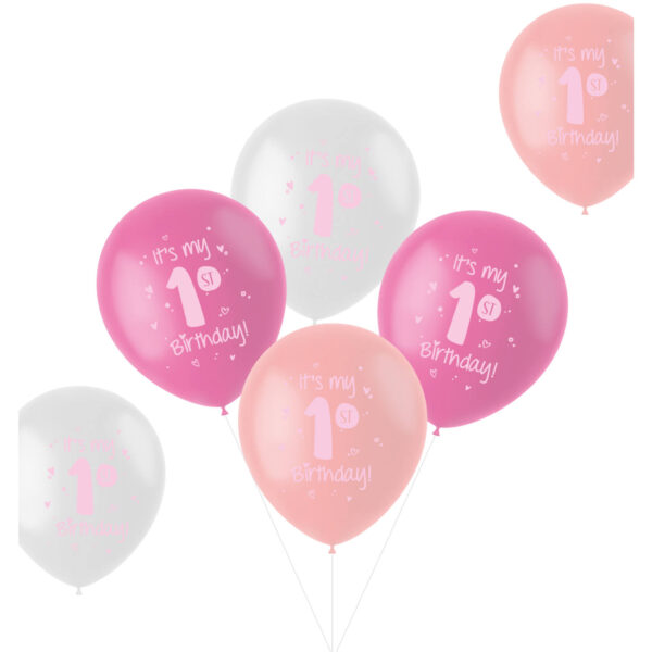 Ballons 'It's my 1st Birthday!' Rosa 33cm - 6 Stück