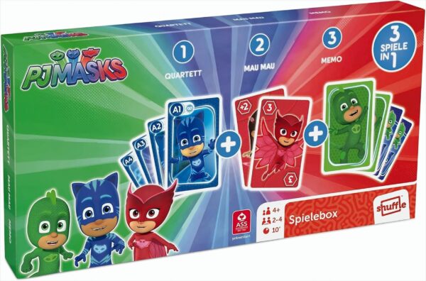 PJ Masks Spielebox 3 in 1 (Kinderspiel): Quartett - Mau Mau - Memo