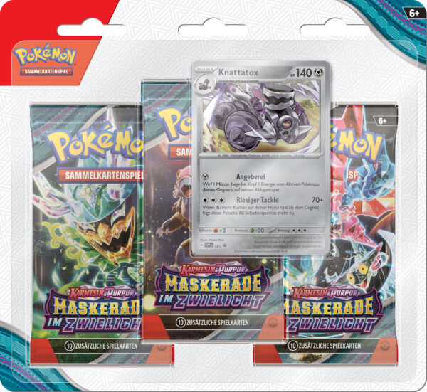 Pokémon 3er-Pack-Blister Karmesin & Purpur – Maskerade im Zwielicht: Knattatox