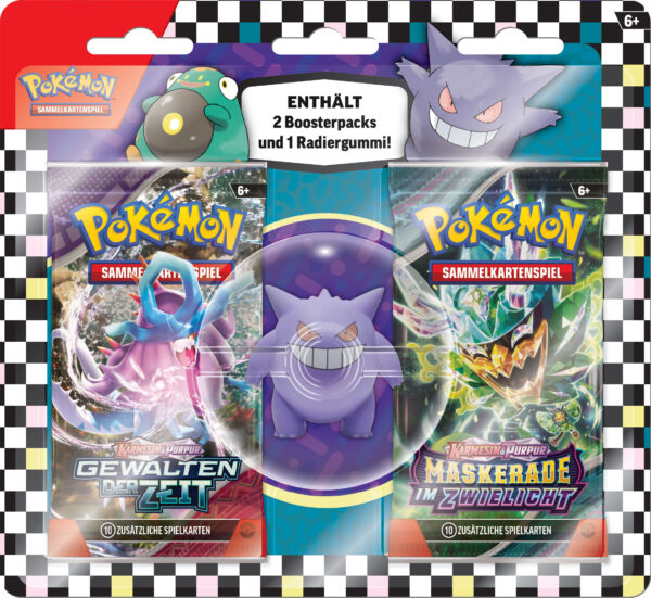 Pokémon Radiergummi-Blister für den Schulanfang – Gengar (1 Radiergummi & 2 Boosterpacks)