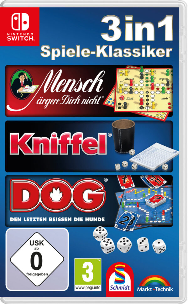 3 in 1 Spiele-Klassiker (Kniffel, DOG, Mensch ärgere dich nicht)