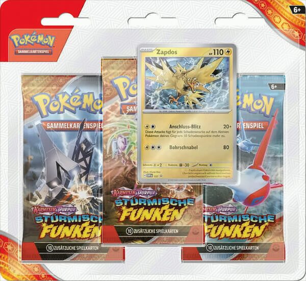 Pokémon Karmesin & Purpur – Stürmische Funken: 3er-Pack-Blister Zapdos