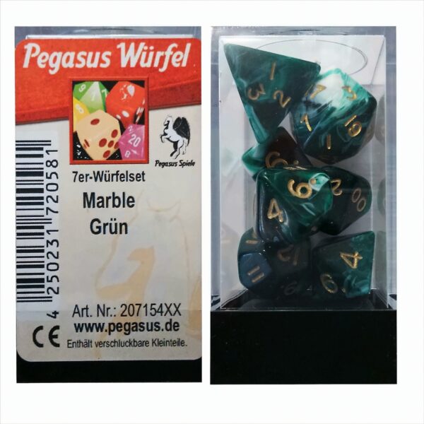 Pegasus Würfel - Marble: Grün (7er-Set in Acrylbox)