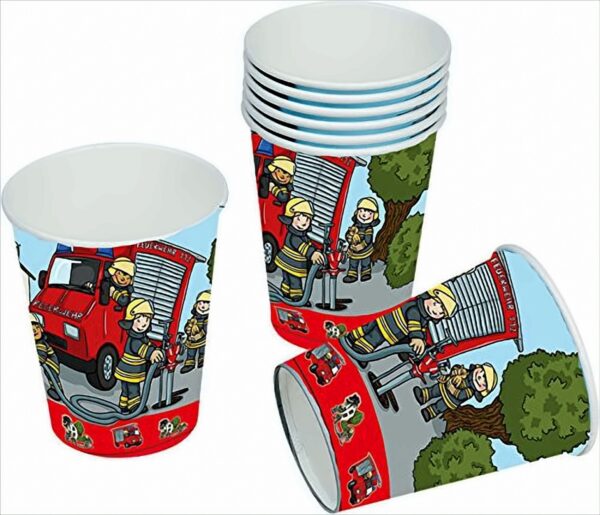 8 Becher * FEUERWEHR * für Mottoparty und Kindergeburtstag