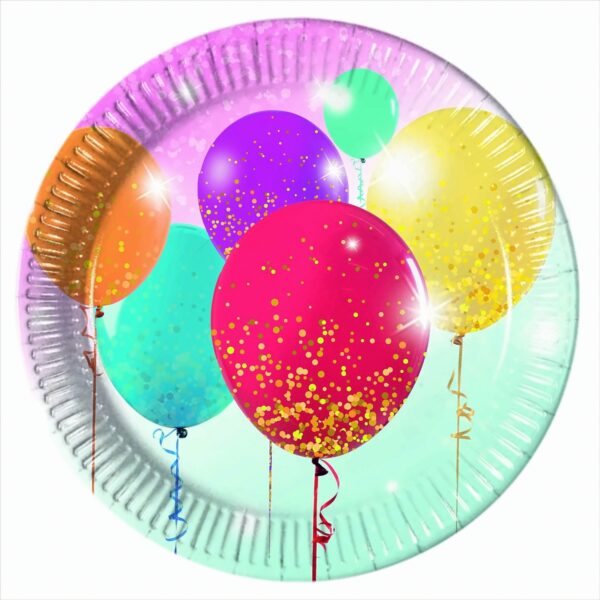 8 x Glitzernde Balloons Pappteller - Groß 23cm