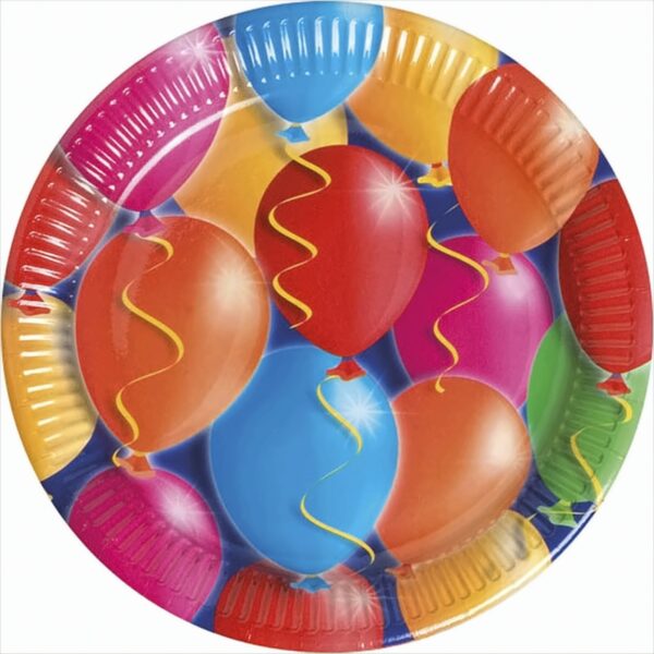 10 x Mehrfarbige Ballons Pappteller - Groß 23cm