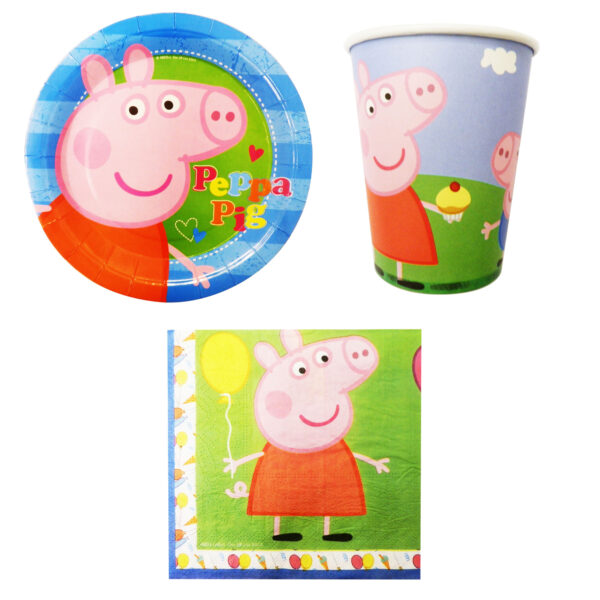 32-teiliges Peppa Pig Party-Set inkl. Pappteller, Pappbecher und Papierservietten