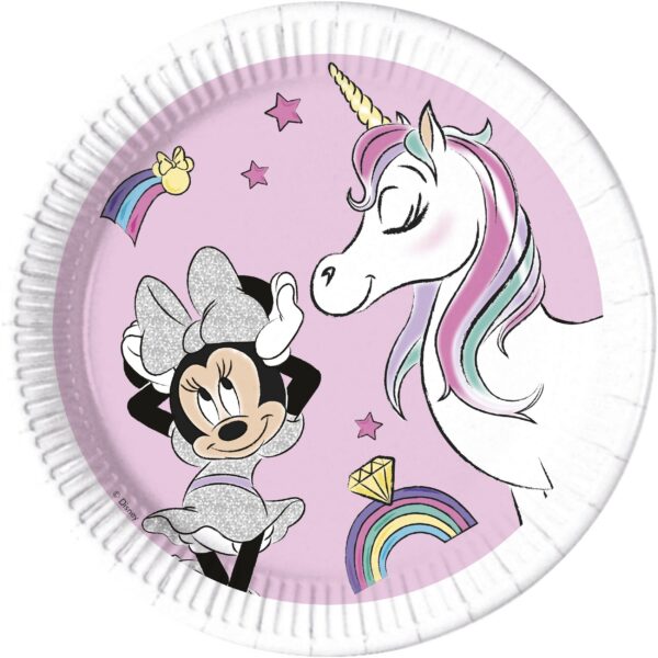 Minnie mit Einhorn Unicorn Dreams 8 Pappteller 23cm Kompostierbar