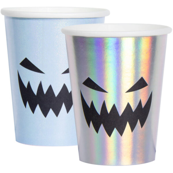 Halloween Pastel Creep Pappbecher 250ml 6 Stück mit metallischen Effekt