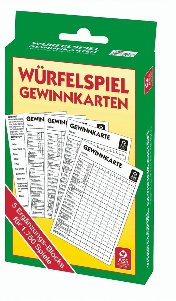 Würfelspiel Gewinnkarten-Blöcke