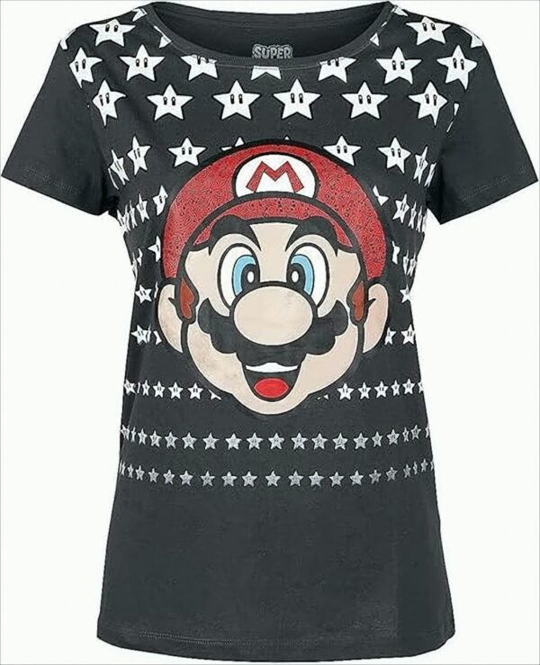 Nintendo T-Shirt -M- Mario Sterne, schwarz