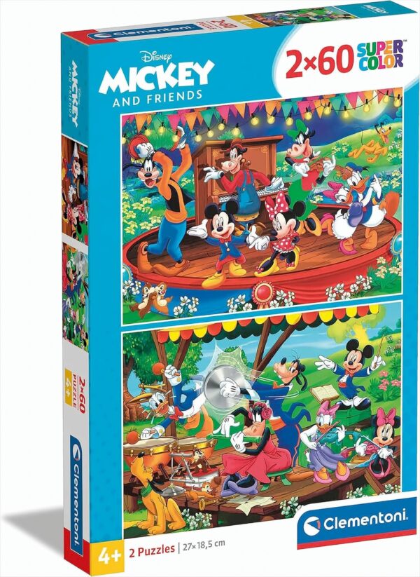 Clementoni 21620 Supercolor Mickey & Friends – Puzzle 2 x 60 Teile ab 5 Jahren