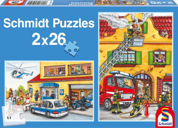 Feuerwehr und Polizei, 2 x 26 Teile Puzzle