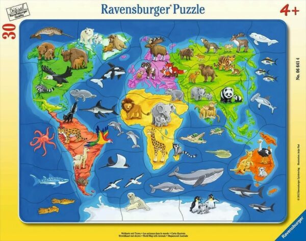 Ravensburger - Weltkarte mit Tieren, 30 Teile