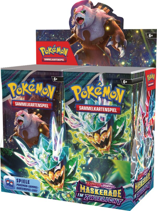 Pokémon: Boosterpack-Display-Box Karmesin & Purpur – Maskerade im Zwielicht