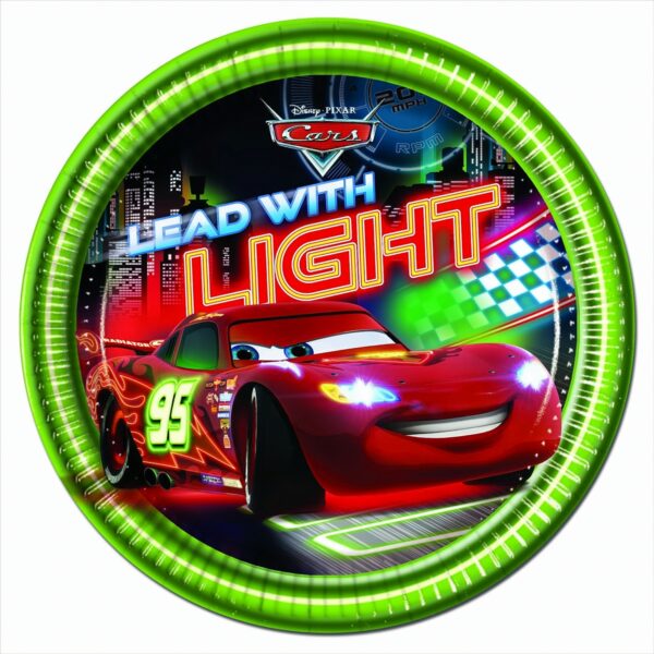 8 x Cars Neon Pappteller - Medium 20cm