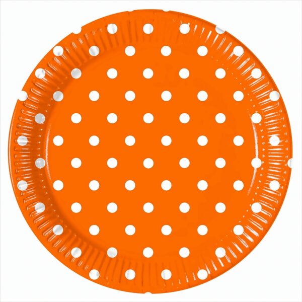 8 x Orange mit Punkten Pappteller - Groß 23cm