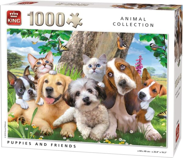 KING 55846 Puppies and Friends Puzzle 1000 Teile, vollfarbig, 68 x 49 cm