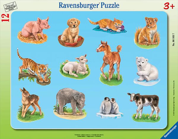 12 Teile - Tierkinder Rahmenpuzzle