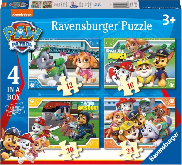 Ravensburger 06936 Paw Patrol 4 Puzzle 12/16/20/24 Teile a box-12/16/20/24, Einheitsgröße