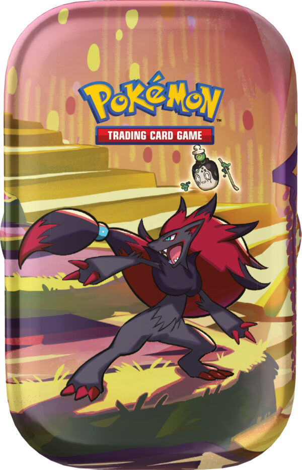 Pokémon Mini-Tin-Box Karmesin & Purpur – Nebel der Sagen – Zoroark (2 Boosterpacks & 1 Stickerbogen)