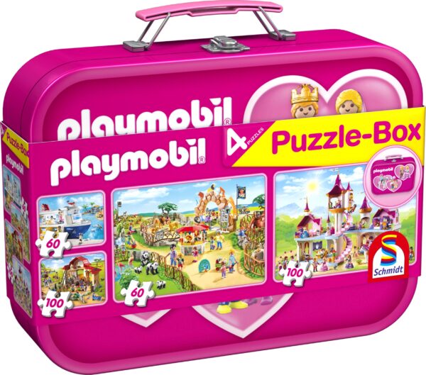 Playmobil, Puzzle-Box pink, 2x60, 2x100 Teile im Metallkoffer