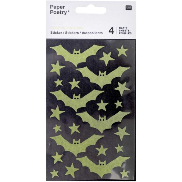 Washi Sticker Fledermaus und Sterne Glow in the Dark 4 Blatt