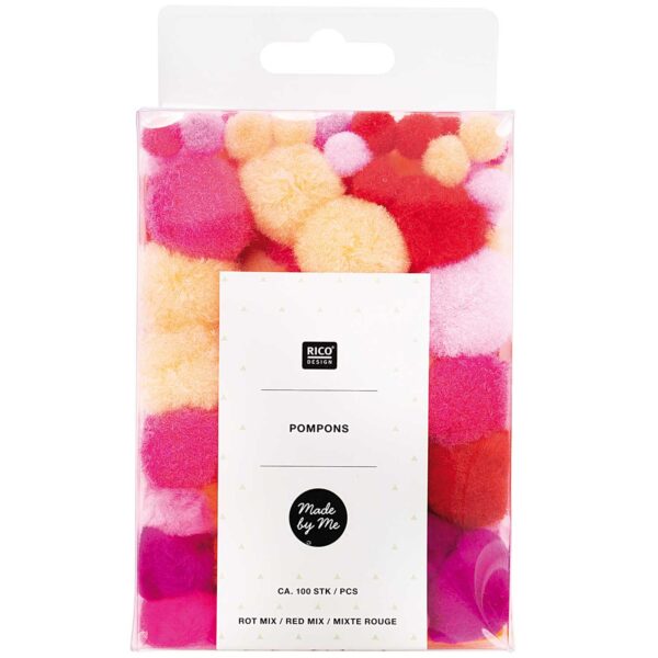 Pompom Set Rot / Rosa /Pink 100 Stück