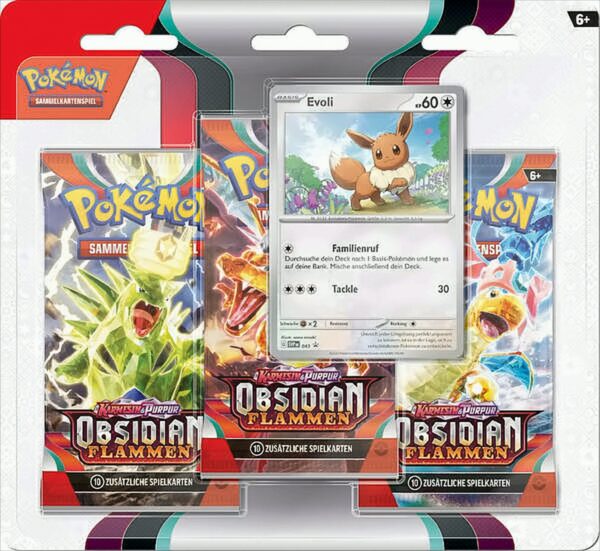 Pokemon Karmesin & Purpur Obsidianflammen Blister 3-er Pack Evoli