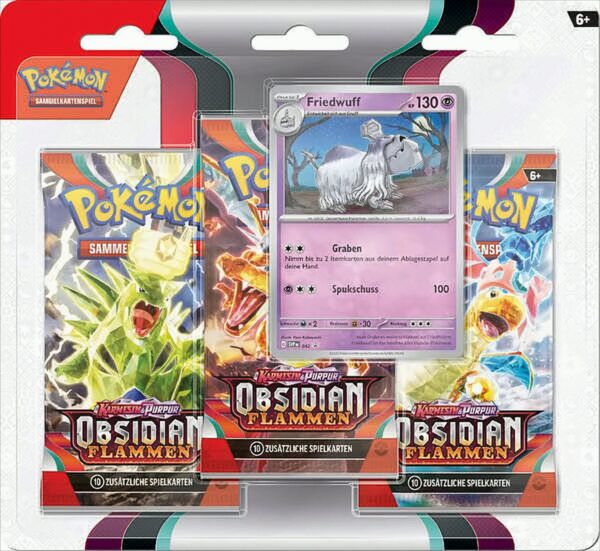 Pokemon Karmesin & Purpur Obsidianflammen Blister 3-er Pack Friedwuff