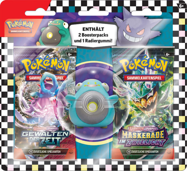 Pokémon Radiergummi-Blister für den Schulanfang – Wampitz (1 Radiergummi & 2 Boosterpacks)